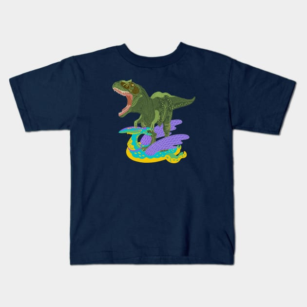 Dino Floaty Junior Swimmer Kids T-Shirt by BullShirtCo